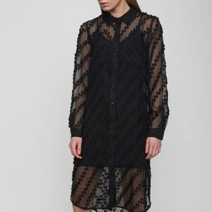 JUST Female Lulu Shirt Dress Sheer Long Sleeve 3-D Chevron Print 34 UK/ XS US